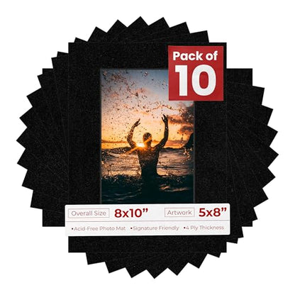 Pack of Ten Acid Free 8x10 Mats Bevel Cut for 5x8 Photos (10 Count)