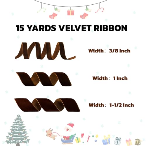 15 Yards Velvet Ribbon 1 Inch Single Face Brown Velvet Ribbon Spool Prefect for Wedding