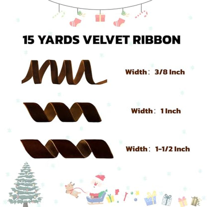 15 Yards Velvet Ribbon 1 Inch Single Face Brown Velvet Ribbon Spool Prefect for Wedding