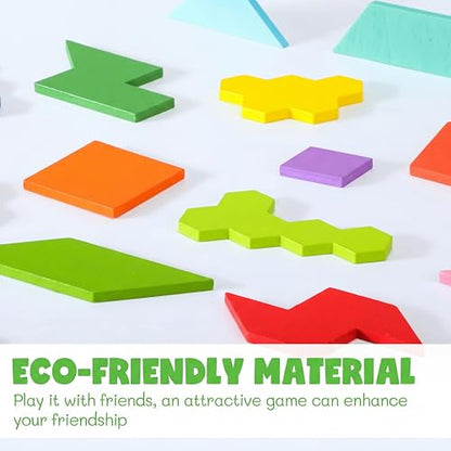 3 Pack Large Wooden Blocks Puzzles Hexagon Tangram Puzzle Wooden Russian Brain Puzzles for Adult Challenge Teasers Geometric Jigsaw Logic Iq STEM Educational Gift Graduation (3 Count)