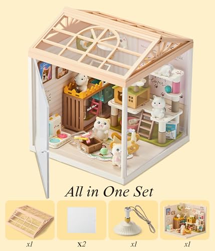 Cat Pet Life Shop DIY Miniature House Kit with Roof & LED Light