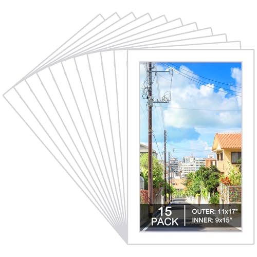 15 Pack White Picture Mats 11x17 for 9x15 Photos
