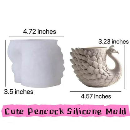 Animal Resin Molds Silicone 3D Cute Peacock Epoxy Resin Jar Plaster Candle Holder Wax Molds for Candle Making