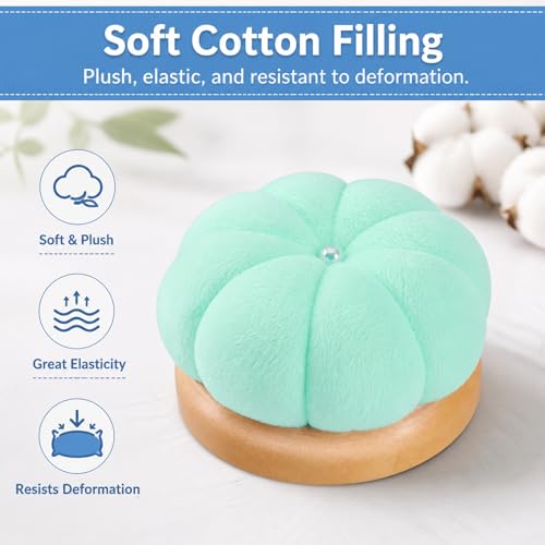 Wooden Base Pin Cushion for Sewing with 100 Plastic Head Pins