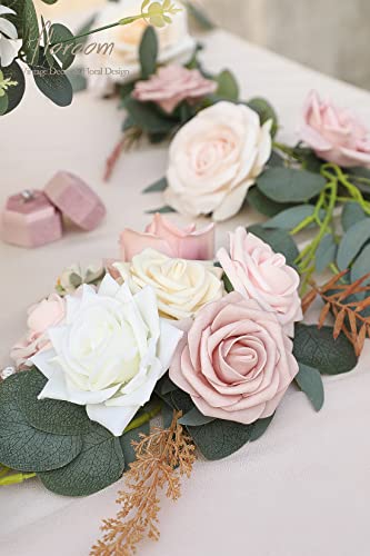 Artificial Flowers 25pcs Real Looking Shabby Blush Foam Fake Roses with Stems for DIY Wedding Bouquets Bridal Shower Centerpieces Floral Arrangements Party Tables Home Decorations (25 Count)