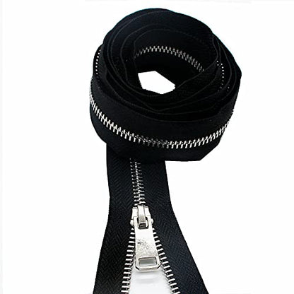 5 Metal Zippers by The Yard Bulk 2 Yards Black Tape with 10 pcs Sliders Silver Teeth Handmade Zipper for Sewing Craft Bag Backpack