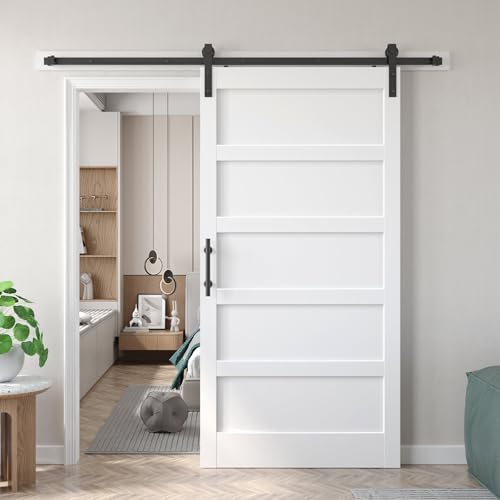 40x84 inch White Barn Door with 7FT Sliding Door Hardware Kit Included & Handle