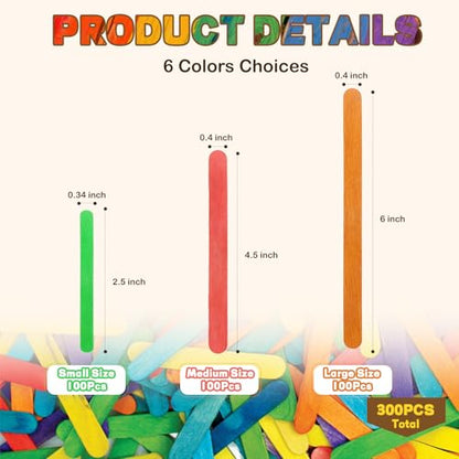 300PCS Colored Craft Sticks (300 Count)