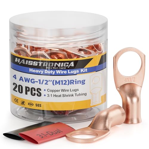 20PCS Battery Cable Lug & Heat Shrink Kit 4 AWG 1 (20 Count)