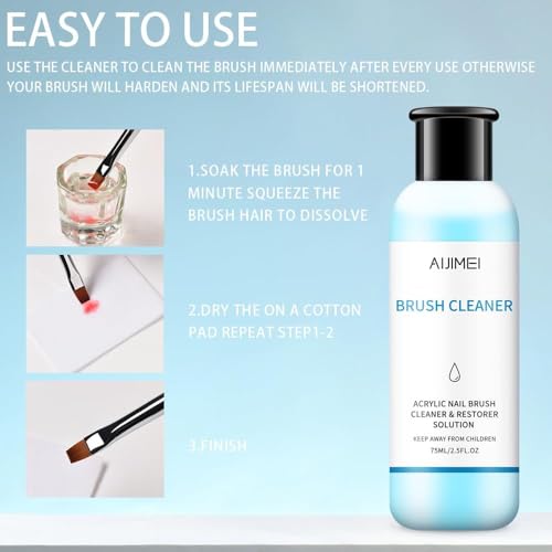 Acrylic Nail Brush Cleaner 2.5FL.OZ 75ML Acrylic Brush Cleaner Liquid Acrylic Nail Brushes Nail Art Tools for Salon Home Use Acrylic Paint Brush Cleaner (2.5 Fl Oz)