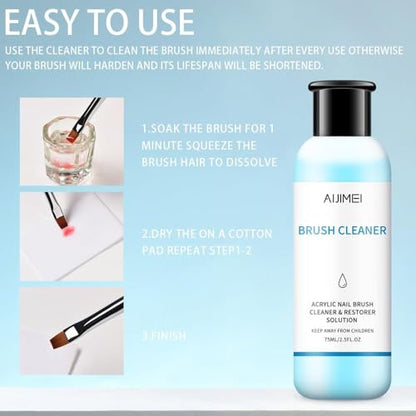 Acrylic Nail Brush Cleaner 2.5FL.OZ 75ML Acrylic Brush Cleaner Liquid Acrylic Nail Brushes Nail Art Tools for Salon Home Use Acrylic Paint Brush Cleaner (2.5 Fl Oz)