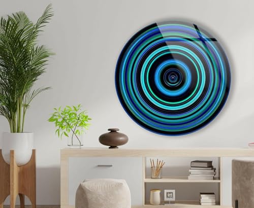 24''(60cm) Diameter Blue and Green Round Glass Wall Art Tempered Glass Printing Wall Decor Large Wall Art Wall Hangings