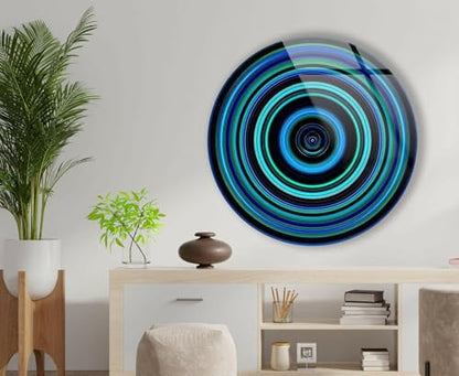 10''(25cm) Diameter Blue and Green Round Glass Wall Art Tempered Glass Printing Wall Decor Large Wall Art Wall Hangings