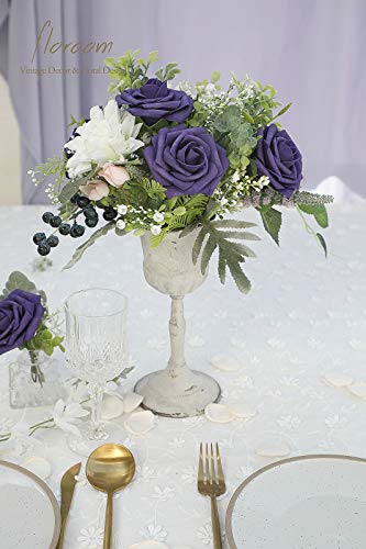 Artificial Flowers 25pcs Real Looking Violet Purple Foam Fake Roses with Stems for DIY Wedding Bouquets Bridal Shower Centerpieces Floral Arrangements Party Tables Home Decorations (25 Count)