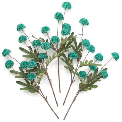 5pcs Teal Green Faux Silk Mums Artificial Flowers (25 Count)