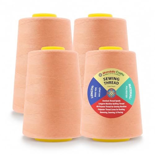 20S 2 Peach Polyester 4 Pack of Serger Threads Cones (24000 Foot)