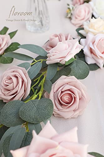 Artificial Flowers 25pcs Real Looking Shabby Blush Foam Fake Roses with Stems for DIY Wedding Bouquets Bridal Shower Centerpieces Floral Arrangements Party Tables Home Decorations (25 Count)