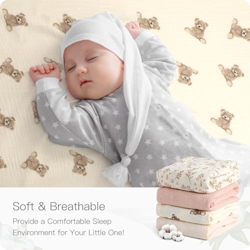 Organic Pack and Play Sheets Fitted 38”x26” 100% Muslin Cotton