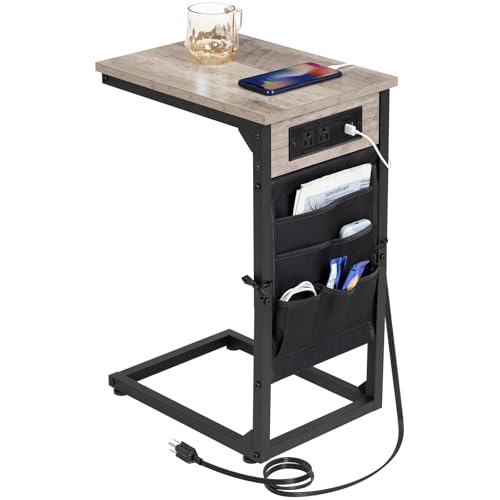 C Shaped End Table with Charging Station