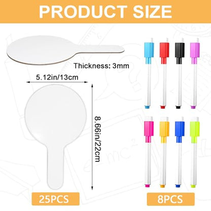 33Pcs Dry Erase Answer Paddles with Markers Thickened Handheld Double Sided Paddles Mini White Boards Small Dry Erase Signs Auction Paddles for Students Classroom Bidding Voting Games (33 Count)