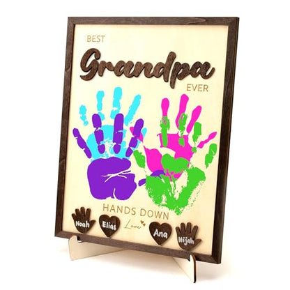 Best Grandpa Ever Hands Down Sign Wooden Handprint Frame DIY Gifts