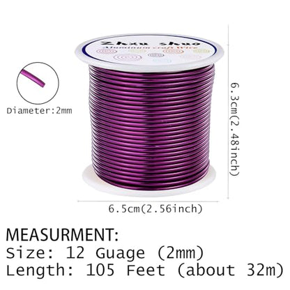 12 Gauge(2mm) Aluminum Wire 35 Yards Anodized Metal Wire for Bonsai Armature Crafting Sculpting Jewelry Craft Making Beading Floral (Purple, 12 Gauge) (105 Foot)