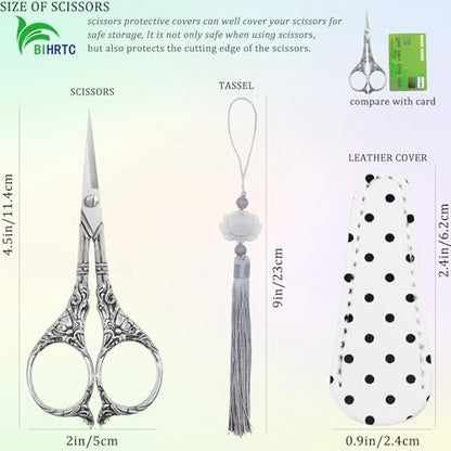4.5Inch Needlepoint Scissors Sharp Embroidery Scissor with Cover Tassel Stainless Steel Precision Shears Crochet Cross Shears for Beading Sewing Machine DIY Artwork Knitting