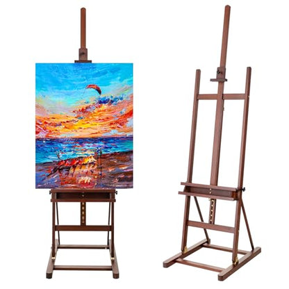 Beechwood H Frame Artist Studio Easel with Wheels and Storage Tray