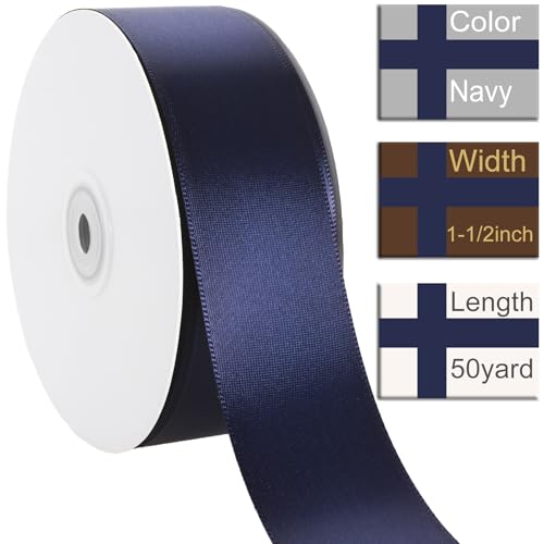 1-1/2 Inch Navy Blue Ribbon 50Yards – Perfect for Gift Wrapping