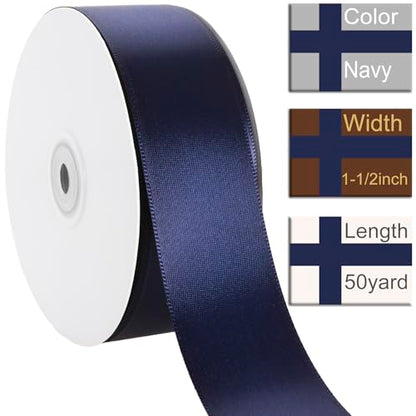 1-1/2 Inch Navy Blue Ribbon 50Yards – Perfect for Gift Wrapping