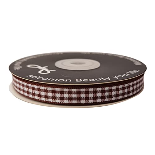 Brown Gingham Ribbon 25 Yards Christmas Ribbon for Crafts Plaid Checked Ribbon 100% Polyester (75 Foot)