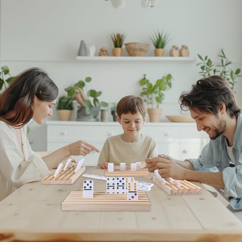 Double 6 Color Dot Dominoes Set with 4 Wooden Trays