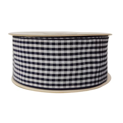 1.5 Inch Blue and White Woven Edge 100% Polyester Gingham Ribbon 25 Yards Each Roll (75 Foot)
