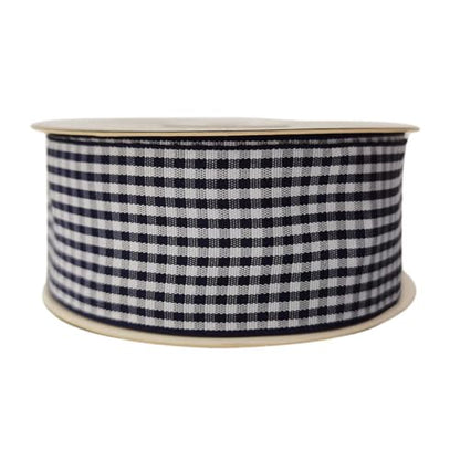 1.5 Inch Blue and White Woven Edge 100% Polyester Gingham Ribbon 25 Yards Each Roll (75 Foot)