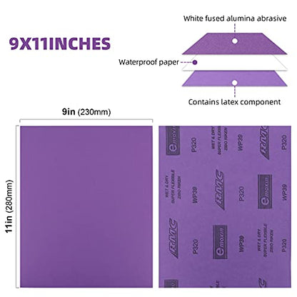 320 Grit Sanding Sheets 20 PCS 9 x 11 Inch Purple Alumina (20 Count)