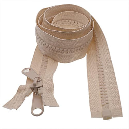 1PCS #10 72 Inch Heavy Duty Zippers for Sewing Separating Large Plastic Zippers Beige Tape with Double Pull Tab Slider