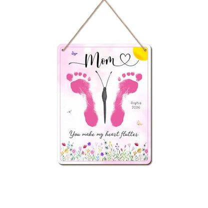 DIY Mothers Day Footprints Butterfly Craft Wooden Hanging Sign
