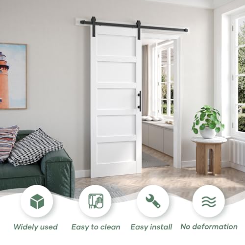 30inx80in White Barn Door and 5.5FT Sliding Barn Door Hardware Kit Included