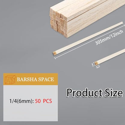 50Pcs 1 4 Inch Balsa Wood Sticks (50 Count)