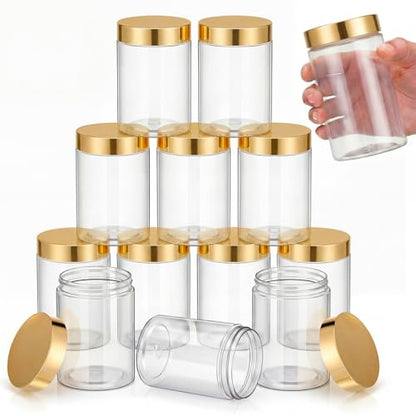 12 Pack 10 oz Plastic Container Jars with Lids Round Clear Travel Cosmetic Container Slime Jars for Toiletries (12 Count)