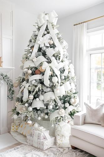 White Glitter Diamond Wired Christmas Ribbon 2.5 inch x 10 Yards (30 Foot)