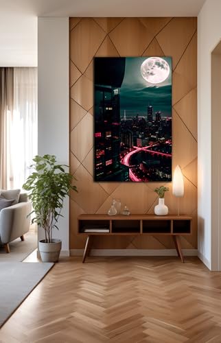 Moon And City Glass Wall Art Painting for Living Room