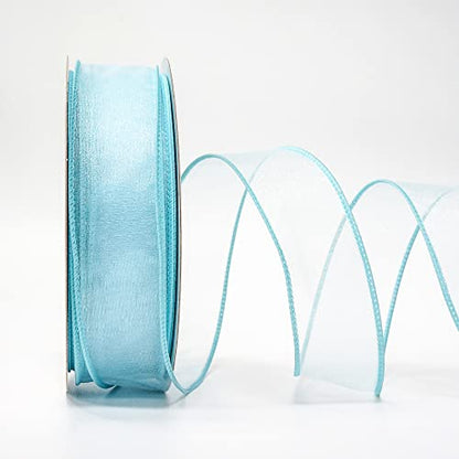 Sheer Organza Wired Ribbon 1.5" x 50Yards Blue for Wedding Chair Bow Flora Bouquet Gift Wrapping Christmas Tree Home Decor Wreath (150 Foot)