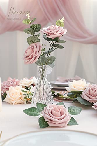Artificial Flowers 25pcs Real Looking Shabby Blush Foam Fake Roses with Stems for DIY Wedding Bouquets Bridal Shower Centerpieces Floral Arrangements Party Tables Home Decorations (25 Count)