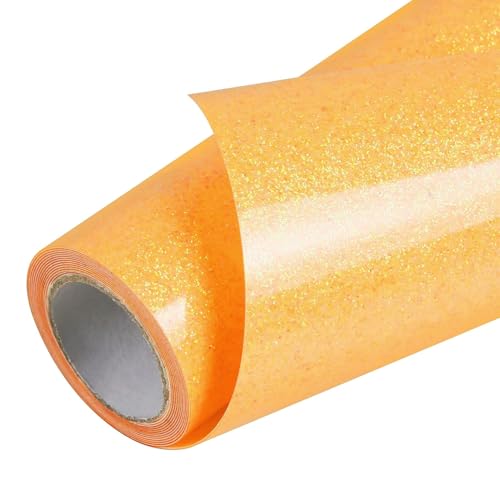 Neon Orange Glitter HTV Heat Transfer Vinyl Roll 12 inch x 5 ft Iron on Vinyl for T Shirts Fall Thanksgiving Crafts