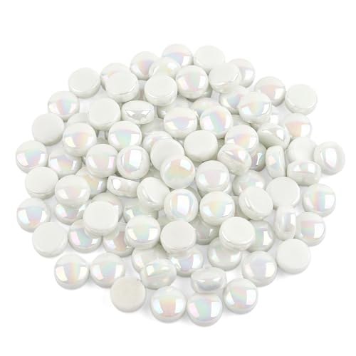 150g Iridescent White Round Glass Mosaic Tiles for Crafts Bulk (5.29 Ounce)