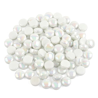 150g Iridescent White Round Glass Mosaic Tiles for Crafts Bulk (5.29 Ounce)