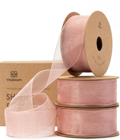 Pink Organza Ribbon 1" x 30 Yd Sheer Ribbon for Gift Wrapping (90 Foot)