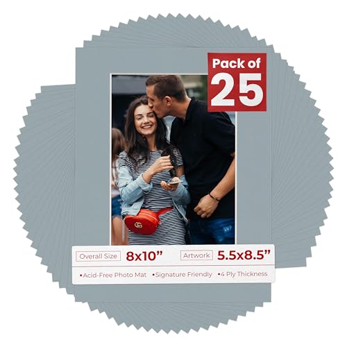 Pack of 25 Acid Free 8x10 Mats Bevel Cut for 5.5x8.5 Photos (25 Count)