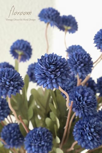 5pcs Royal Blue Faux Silk Mums Artificial Flowers (5 Count)